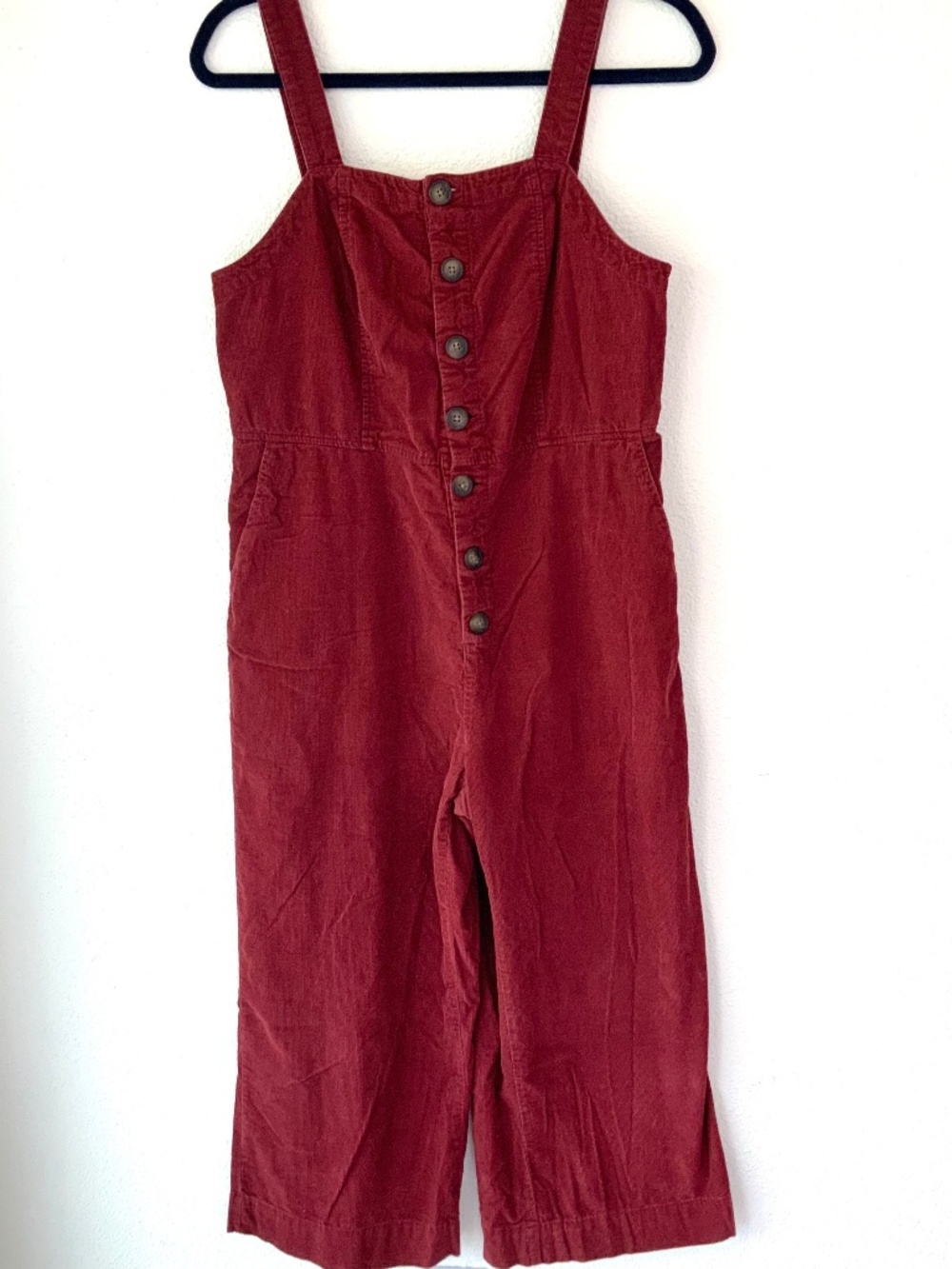 Corduroy Overalls Cropped Wide Leg Size 6 Red Button Jumpsuit 100% Cotton Romper